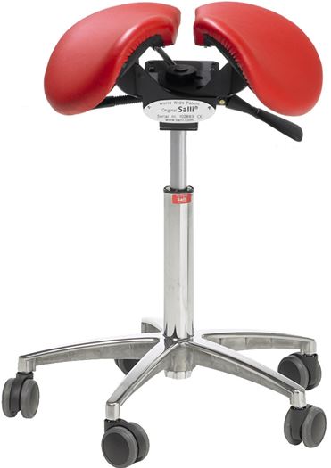 Salli MultiAdjuster Saddle Chair in Red Leather with Chrome Base