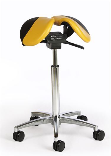 Salli MultiAdjuster Saddle Chair in Yellow &amp; Balck Leather with Black Base